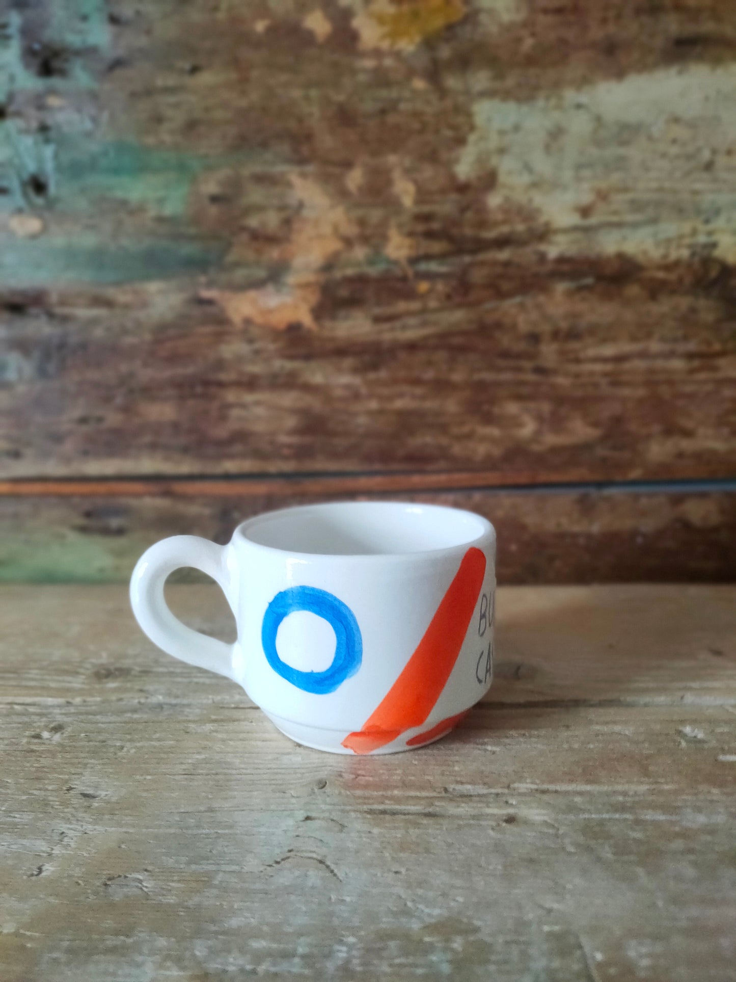 Tazza Cappuccio "Love Burns" Arancio e Blu.