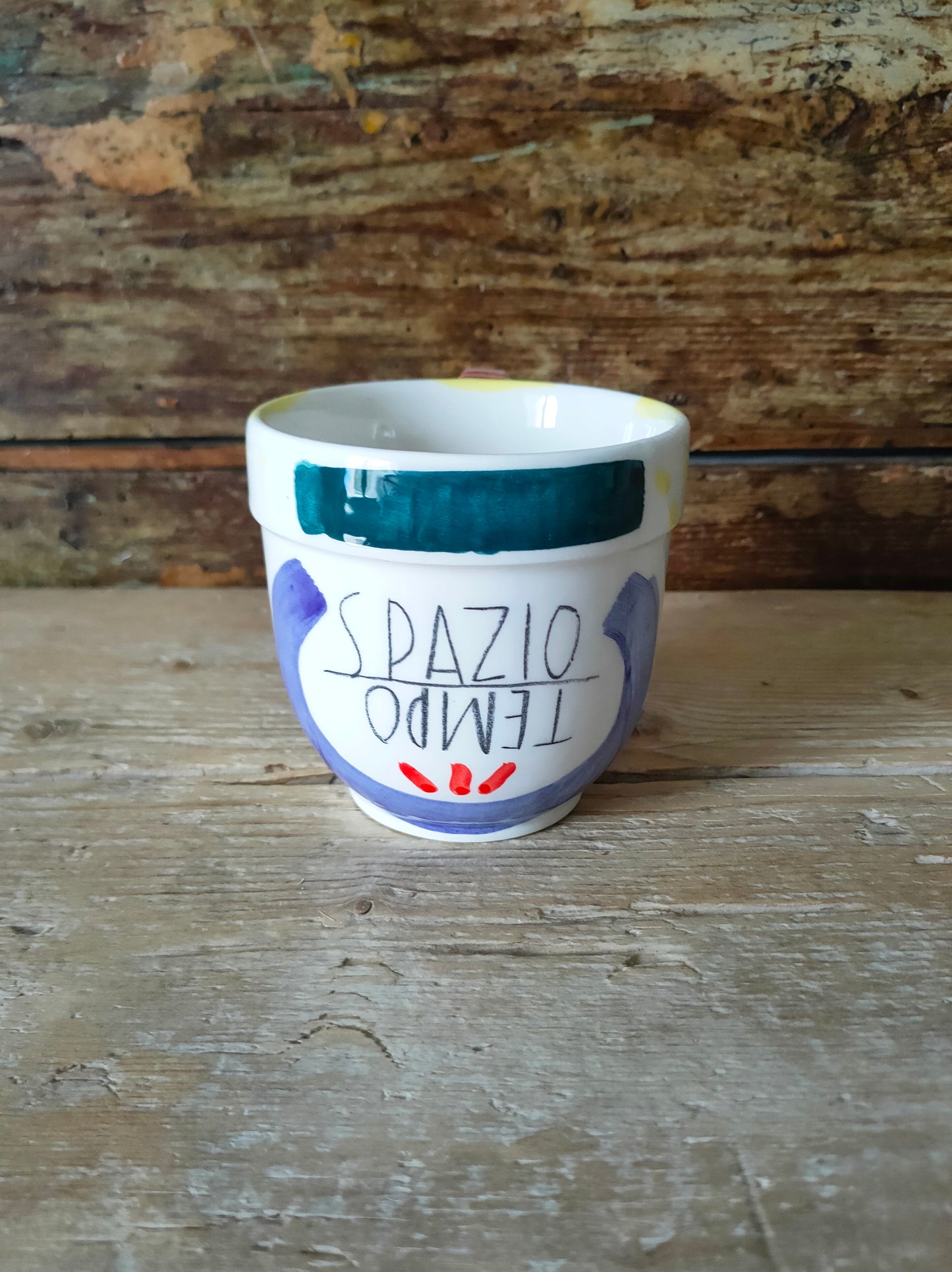 Tazza Modello Anni '50 in Ceramica Dipinta a Mano "Spazio/Tempo!"